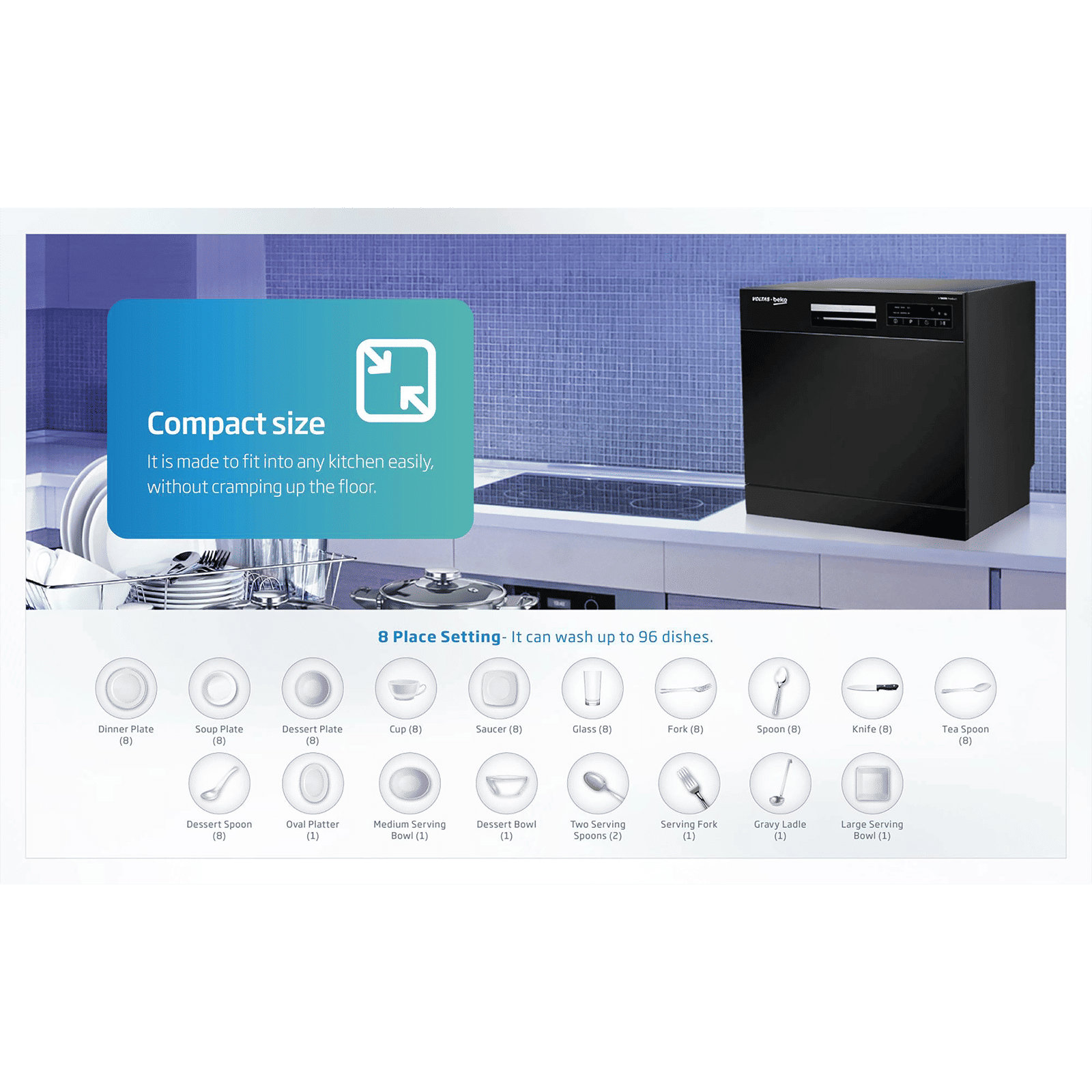 Buy VOLTAS beko 8 Place Settings Free Standing Dishwasher with 2 Spray